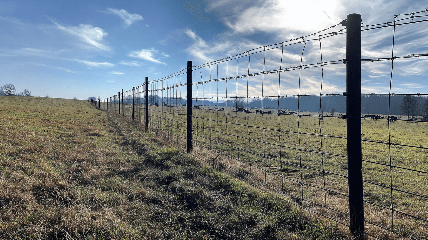 Woven Wire Fence Installation - Bonifay, Fl A Woven Wire Fence newly installed in a field in Bonifay, Florida